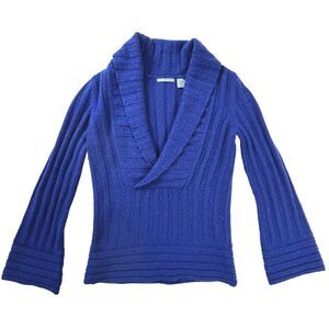 Guinevere Anthropologie Sweater Womens S Blue Alpaca‎ Merino Wool Blend Ribbed